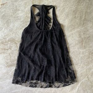 Black Lace Racer Back Tank - Sleeveless Black Lace Top - Fun Top - NWT - Size S